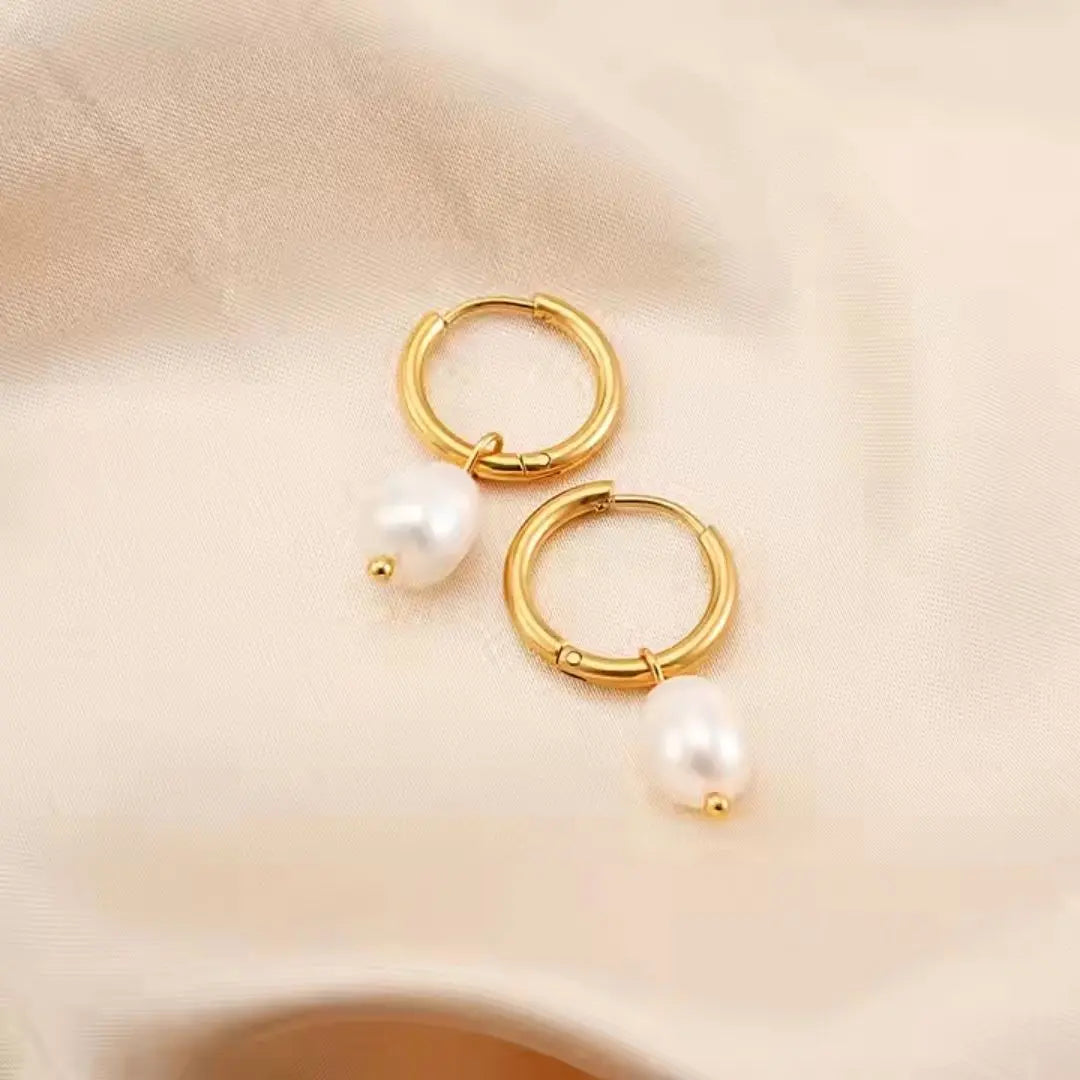 Baroque Pearl Hoop Earrings Wisteria