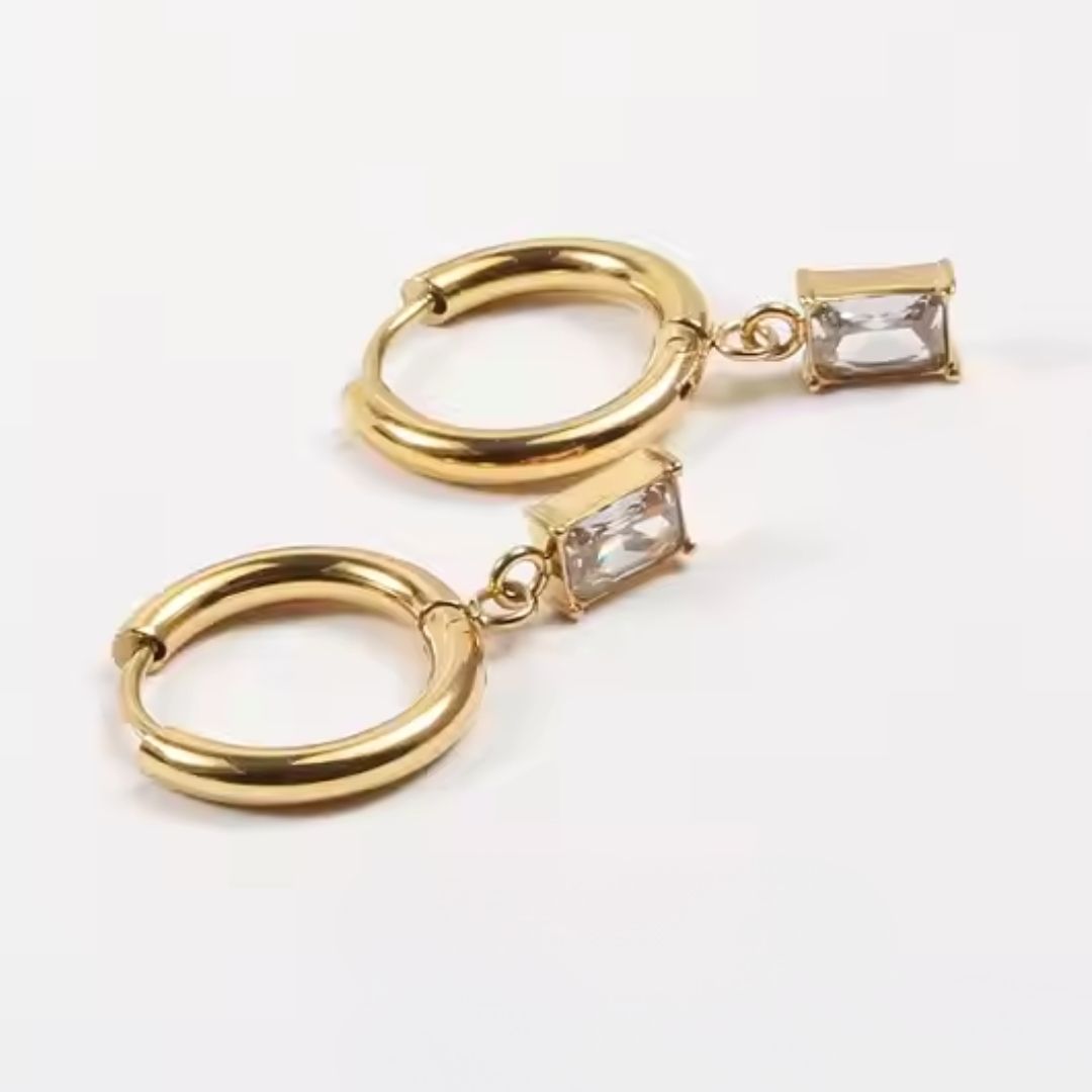 Baguette Drop Hoop Earrings Wisteria