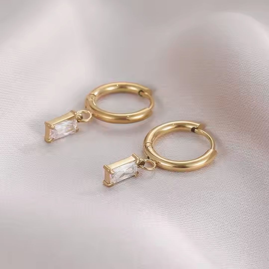 Baguette Drop Hoop Earrings Wisteria
