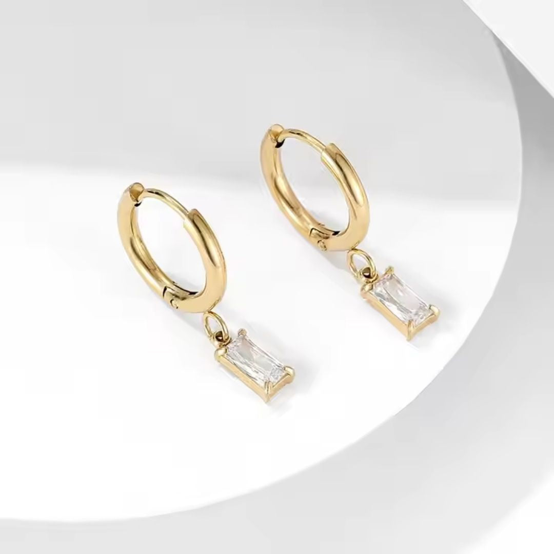Baguette Drop Hoop Earrings Wisteria