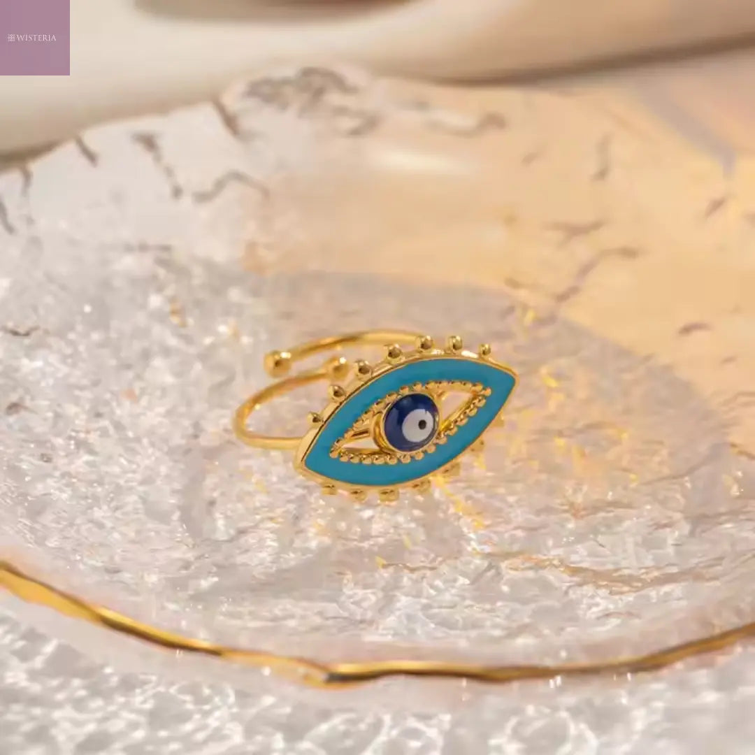 Aqua Evil Eye Ring Wisteria