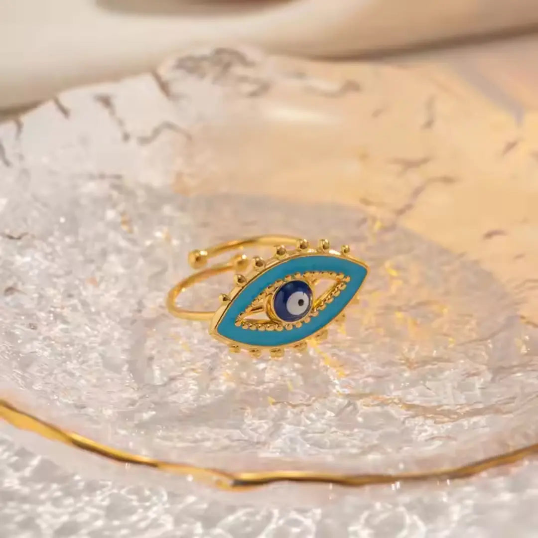 Aqua Evil Eye Ring Wisteria