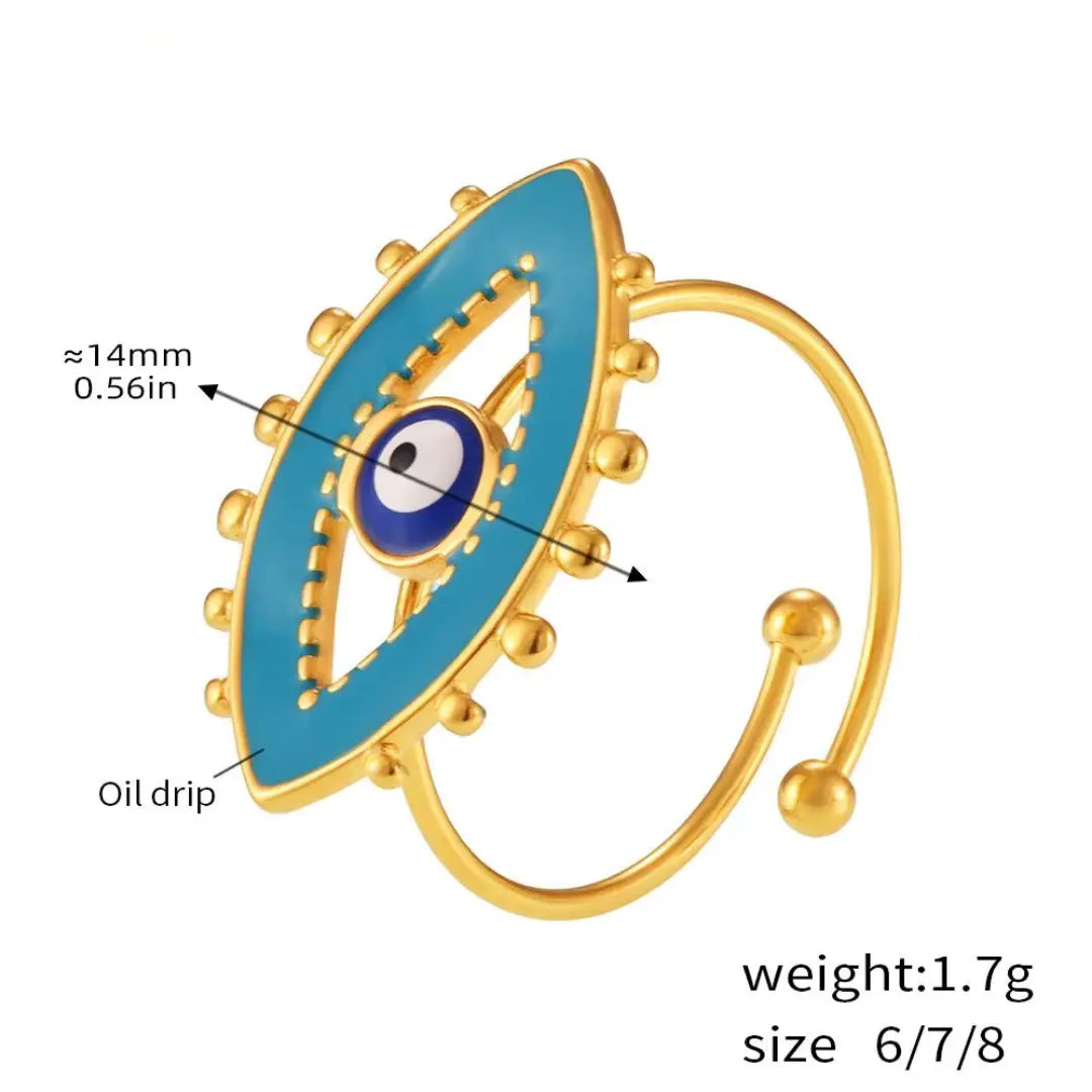 Aqua Evil Eye Ring Wisteria