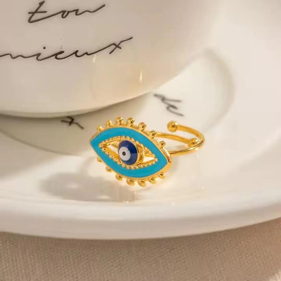 Aqua Evil Eye Ring Wisteria