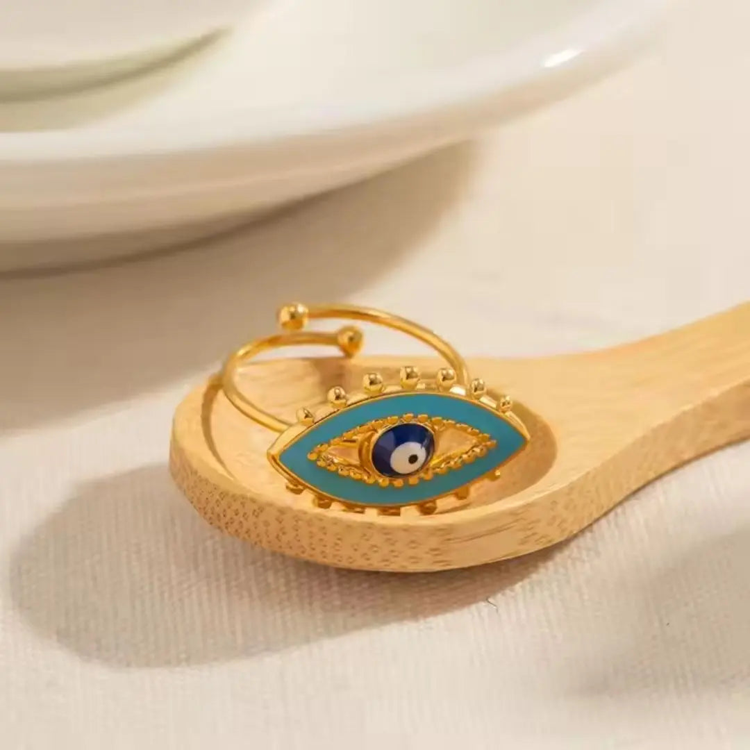 Aqua Evil Eye Ring Wisteria