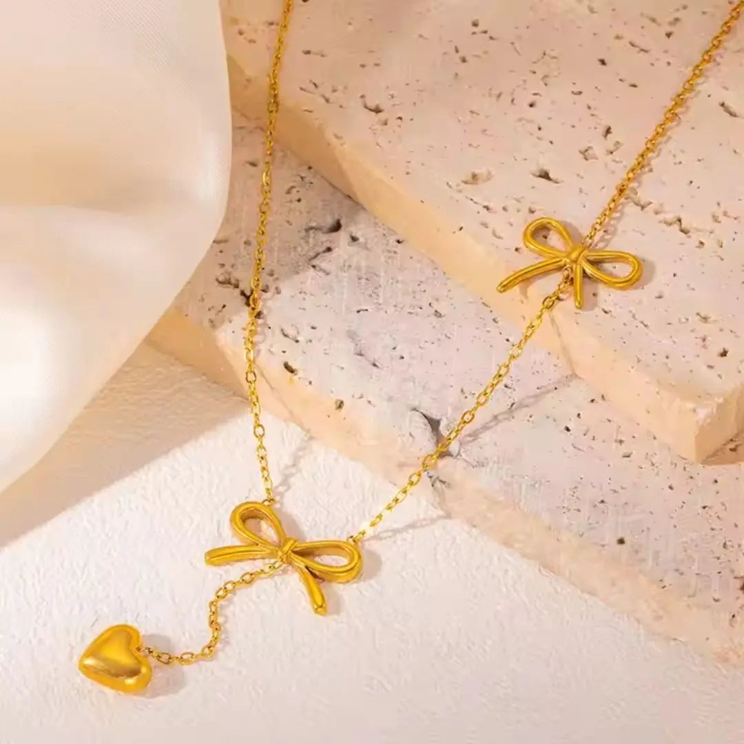 Bow and Heart Charm Necklace Wisteria