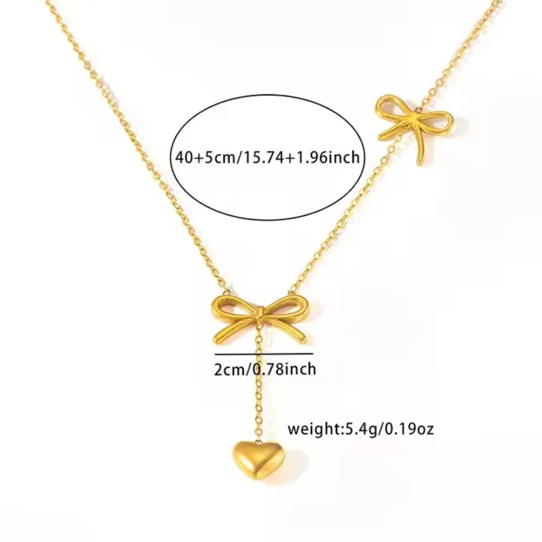 Bow and Heart Charm Necklace Wisteria