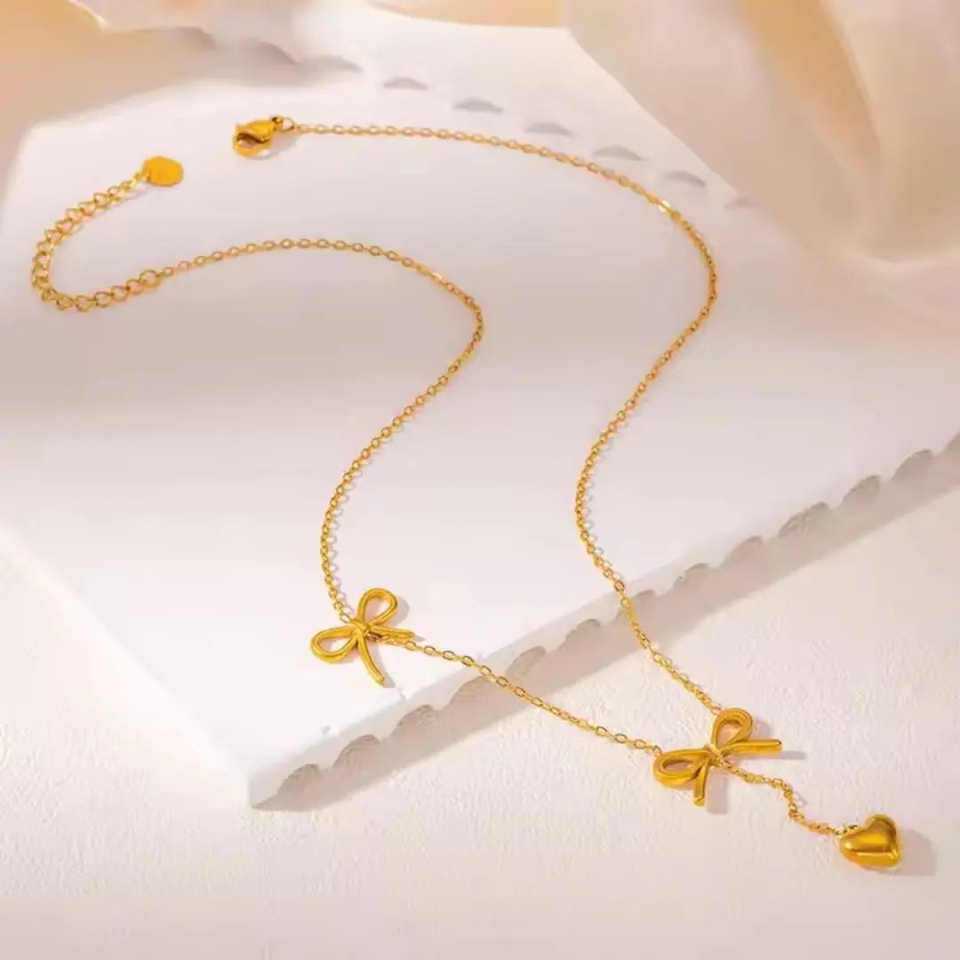 Bow and Heart Charm Necklace Wisteria