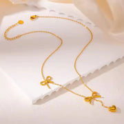 Bow and Heart Charm Necklace Wisteria