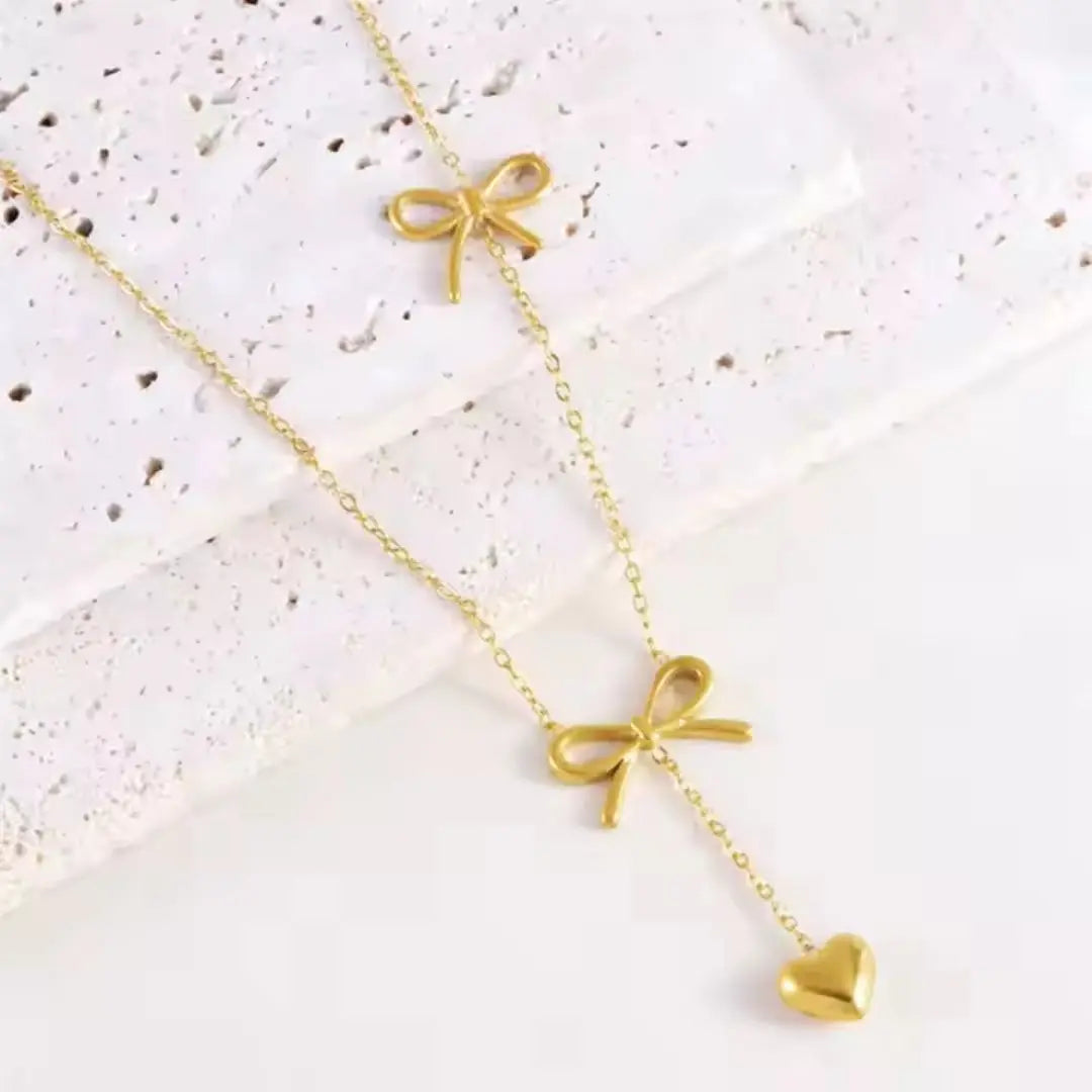 Bow and Heart Charm Necklace Wisteria