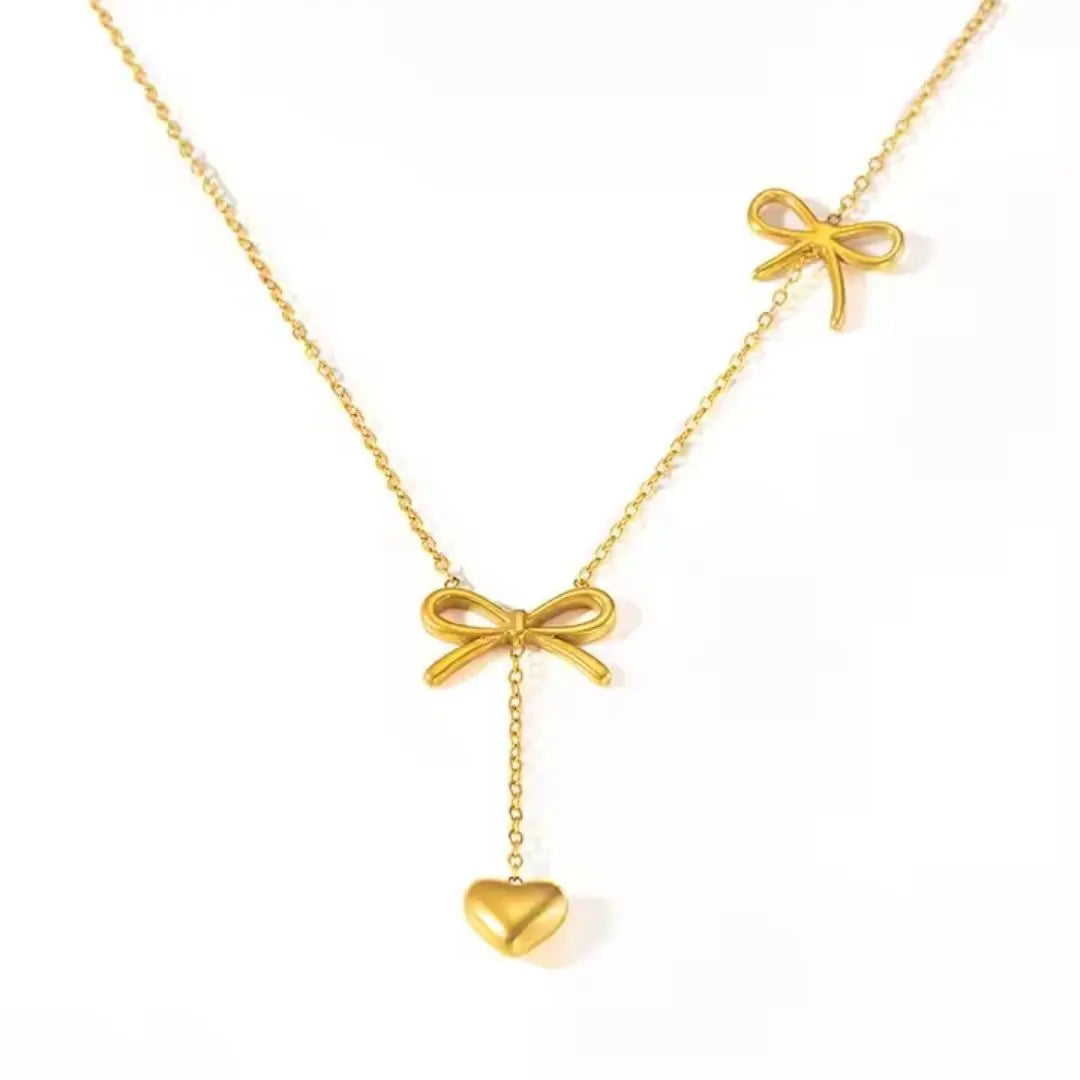 Bow and Heart Charm Necklace Wisteria