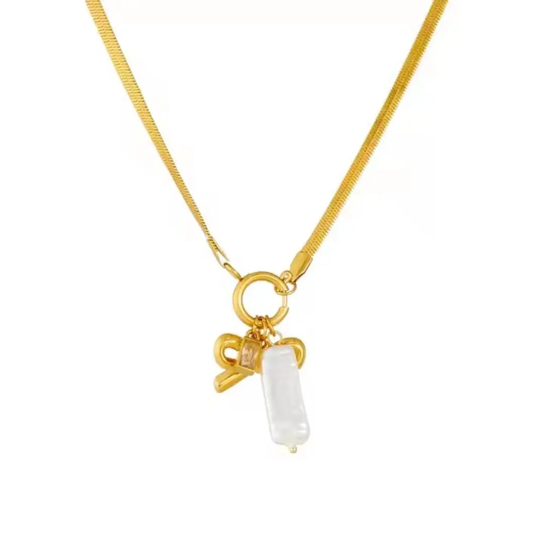 Charm Link Bow Pendant Necklace Wisteria