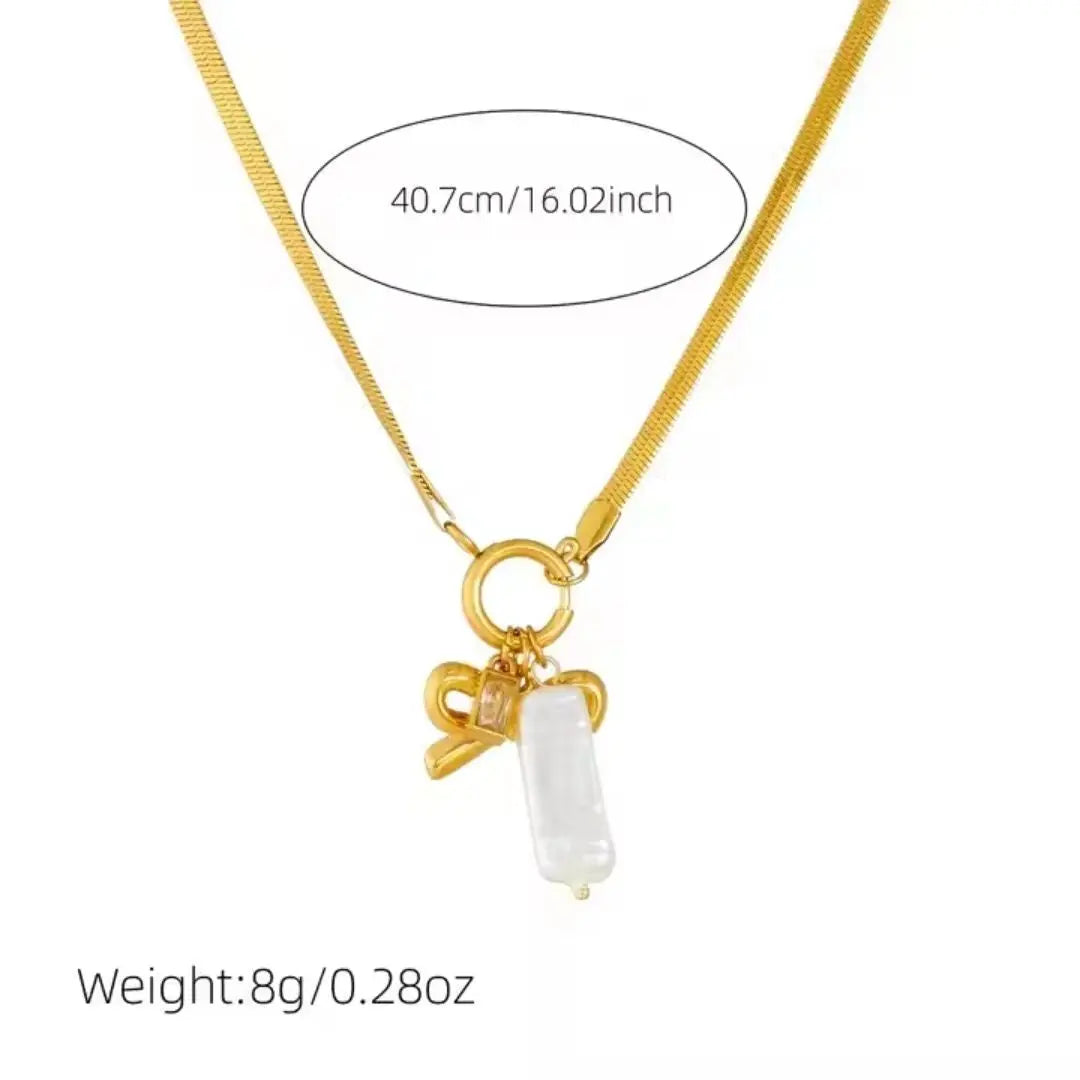 Charm Link Bow Pendant Necklace Wisteria