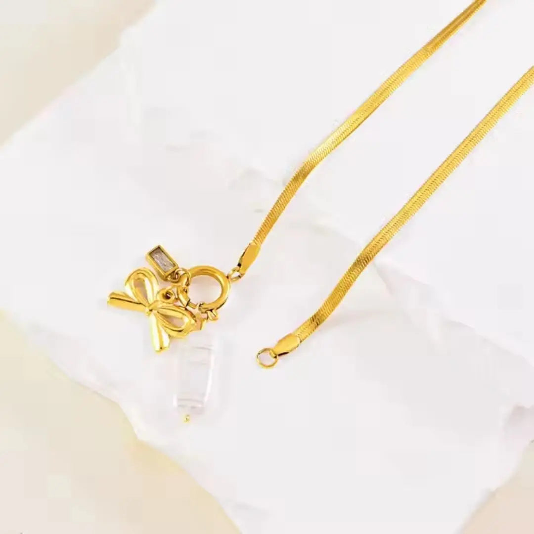 Charm Link Bow Pendant Necklace Wisteria