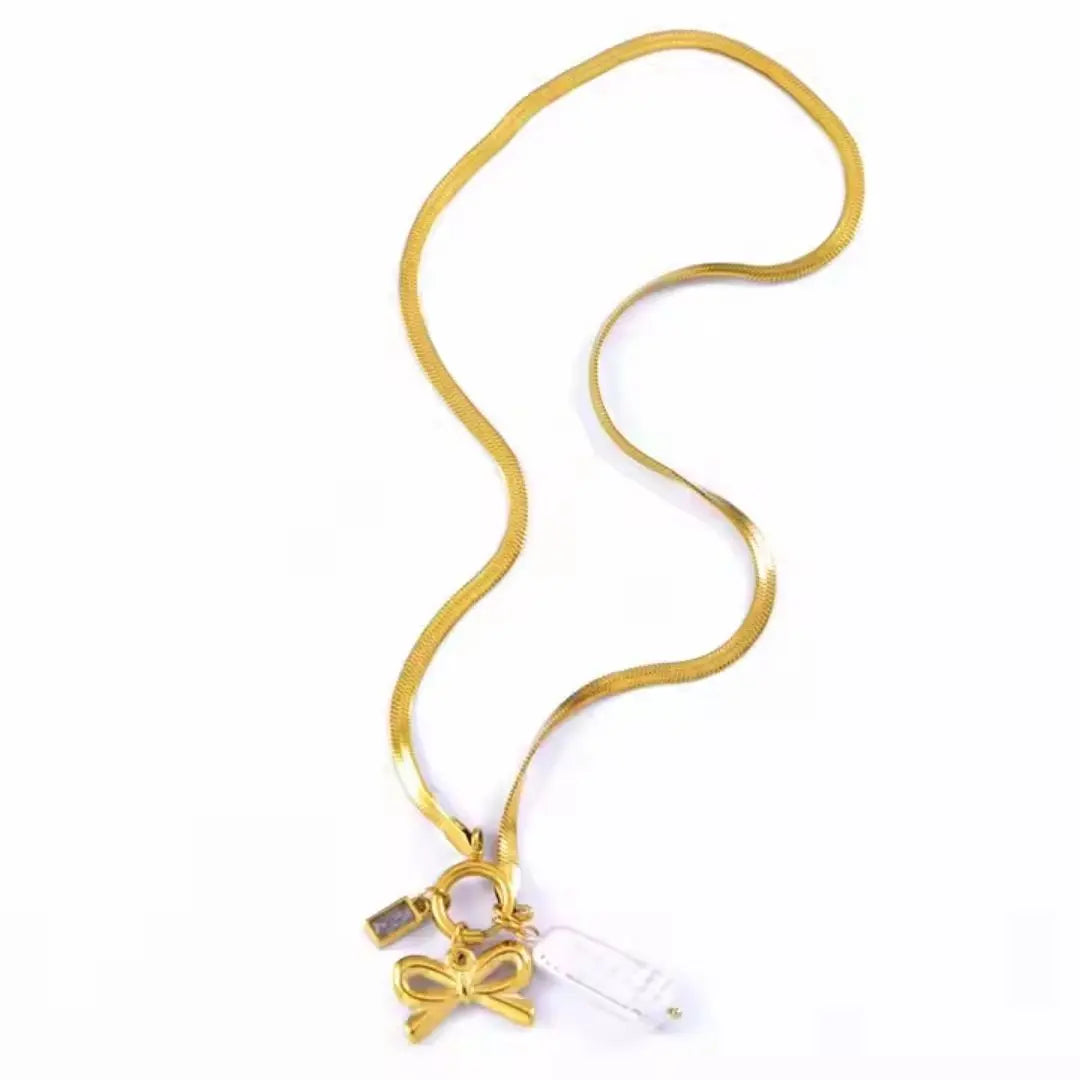 Charm Link Bow Pendant Necklace Wisteria