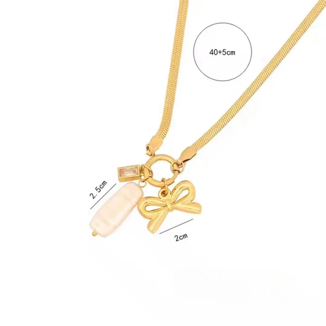 Charm Link Bow Pendant Necklace Wisteria