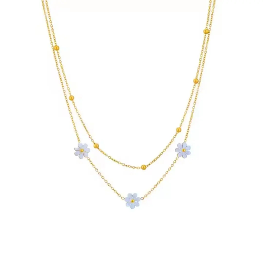Daisy Charm Layered Necklace Wisteria