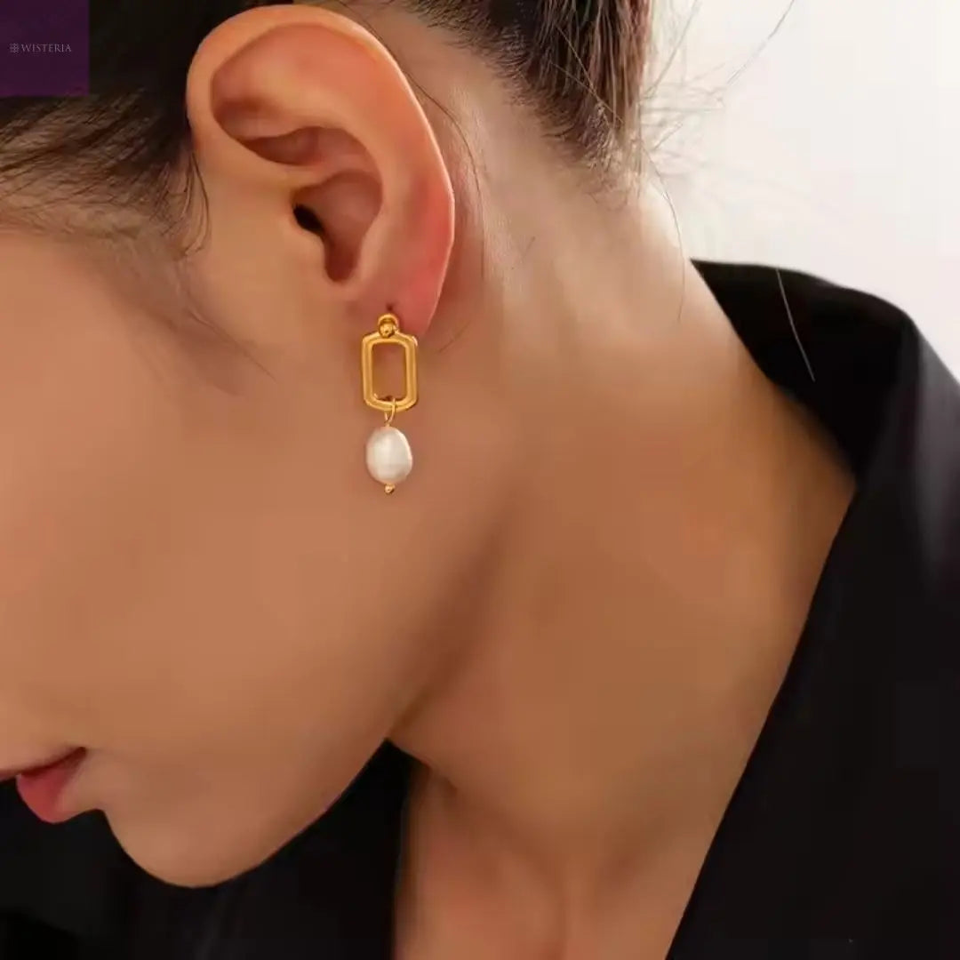 Geometric Pearl Drop Earrings Wisteria