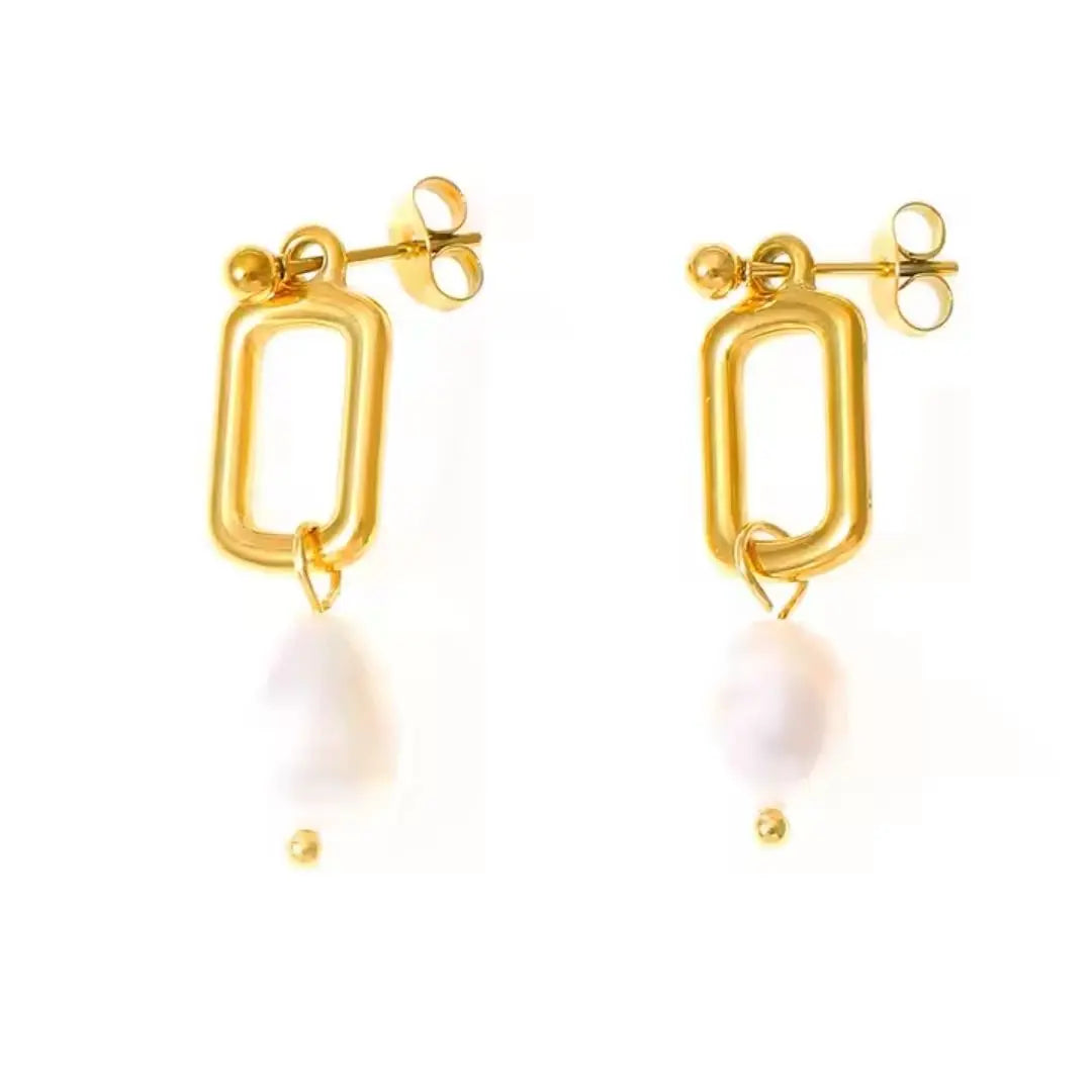 Geometric Pearl Drop Earrings Wisteria