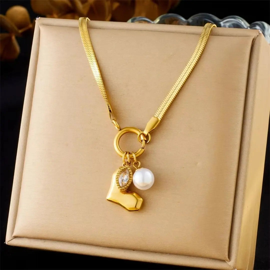 Golden Grace Heart Charm Necklace Wisteria
