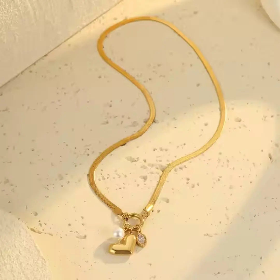 Golden Grace Heart Charm Necklace Wisteria