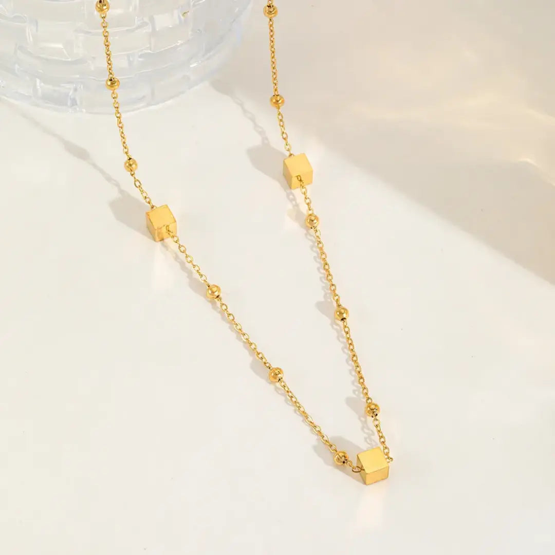 Golden Grid Geometric Bead Necklace Wisteria