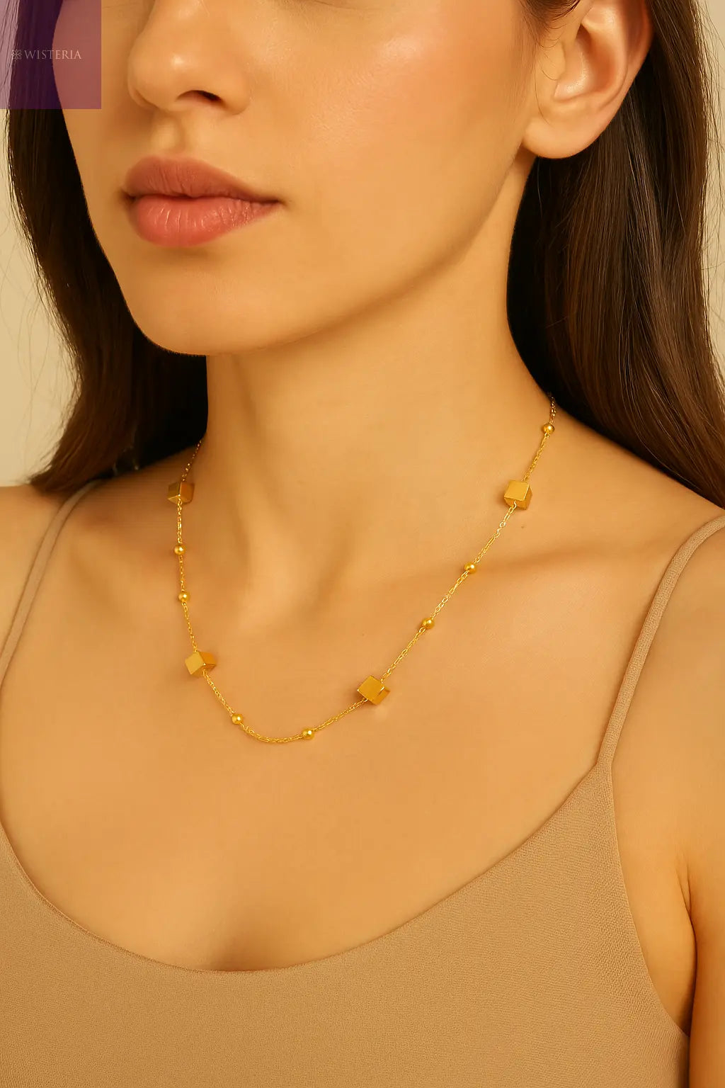 Golden Grid Geometric Bead Necklace Wisteria