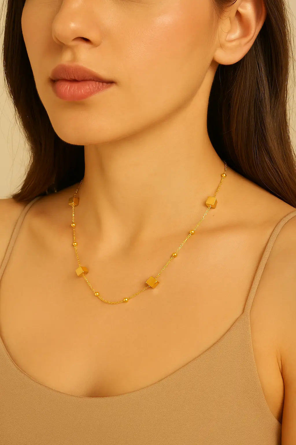 Golden Grid Geometric Bead Necklace Wisteria