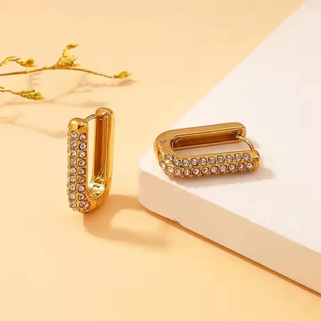 Pavé Rectangle Hoop Earrings Wisteria