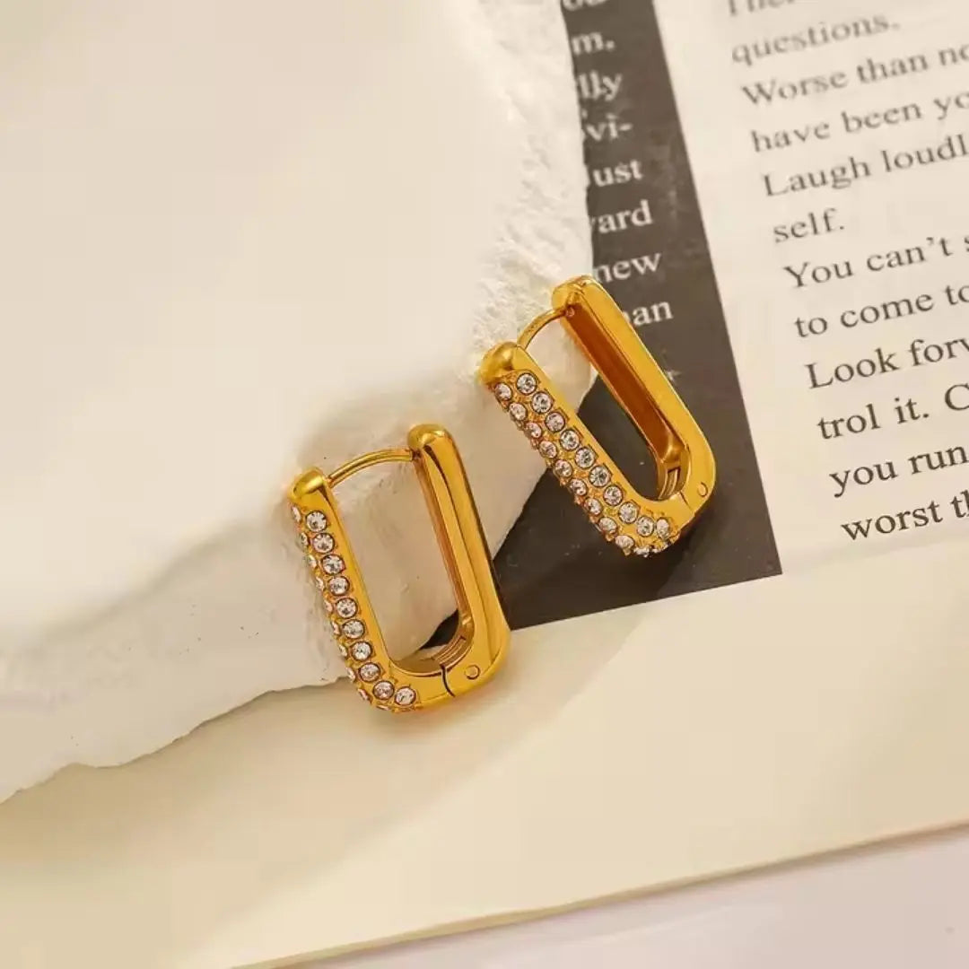 Pavé Rectangle Hoop Earrings Wisteria