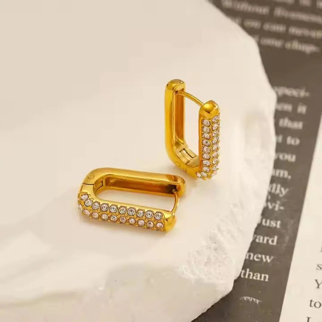 Pavé Rectangle Hoop Earrings Wisteria
