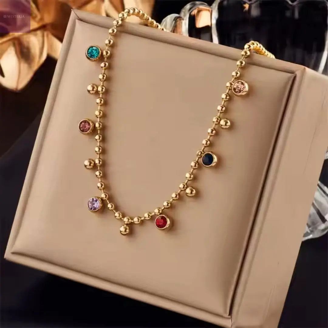 Rainbow Charm Beaded Necklace Wisteria