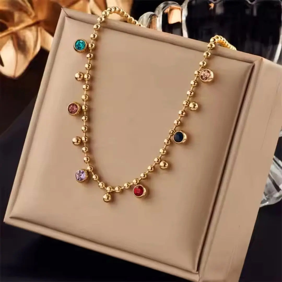 Rainbow Charm Beaded Necklace Wisteria