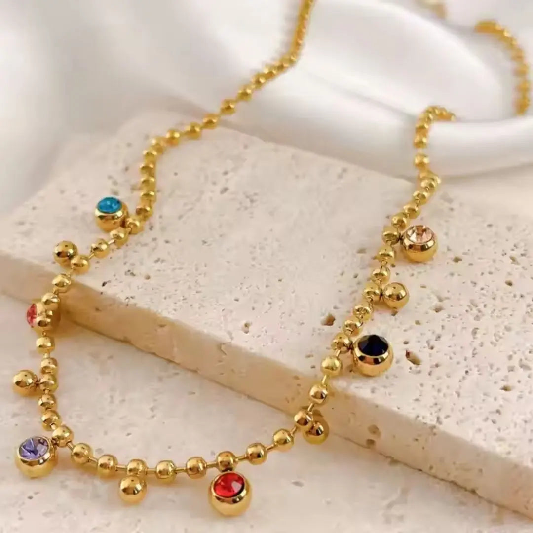 Rainbow Charm Beaded Necklace Wisteria