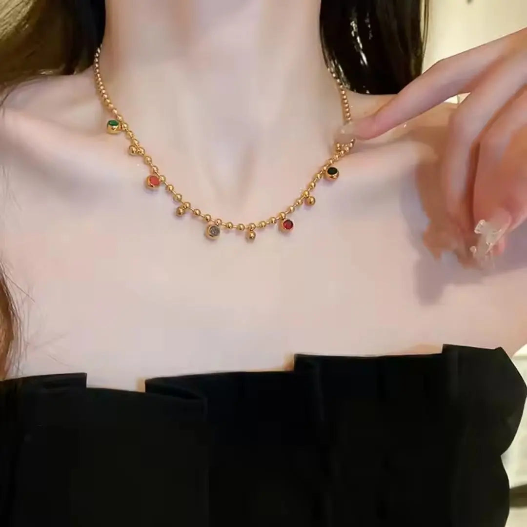 Rainbow Charm Beaded Necklace Wisteria