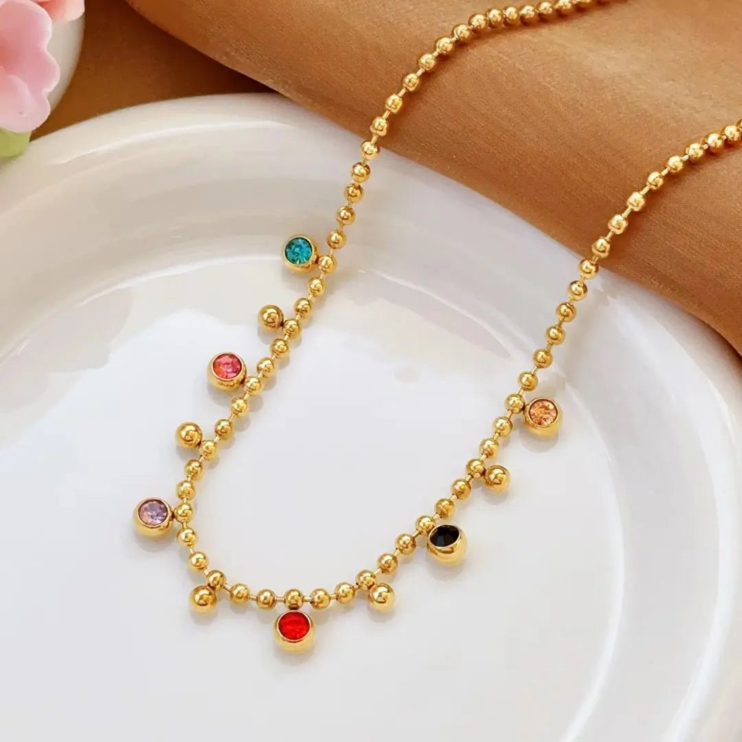 Rainbow Charm Beaded Necklace Wisteria