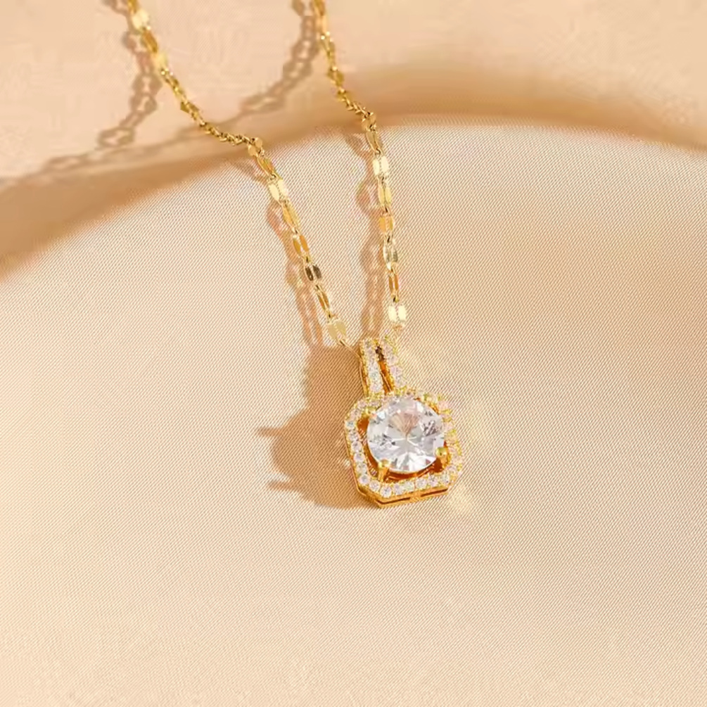 18k Gold Plated Crystal Stone Pendant Necklace