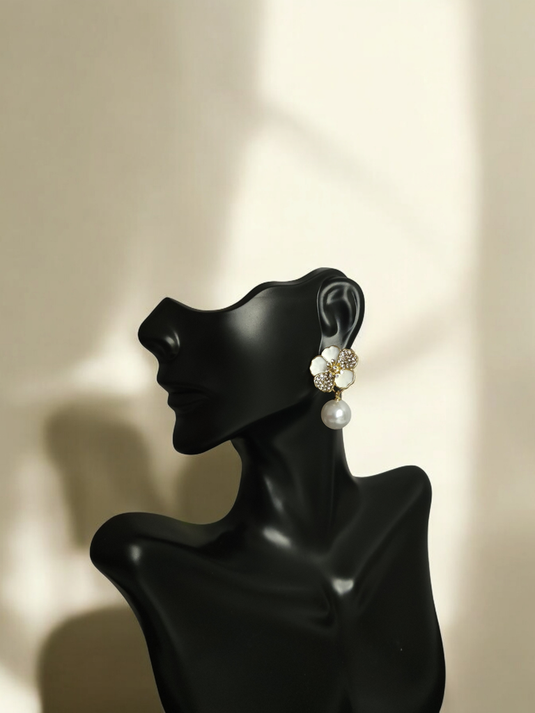 Retro Chic Pearl and Rhinestone Drop Earrings