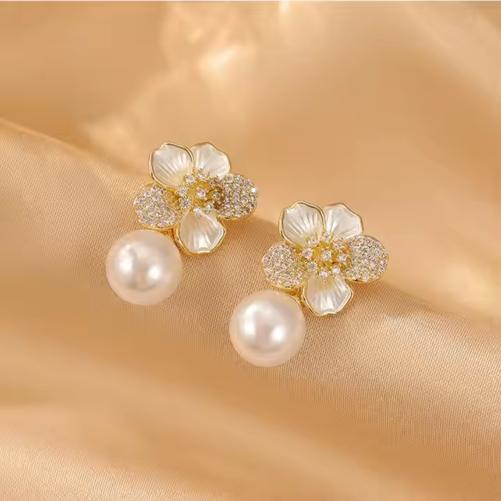 Retro Chic Pearl and Rhinestone Drop Earrings