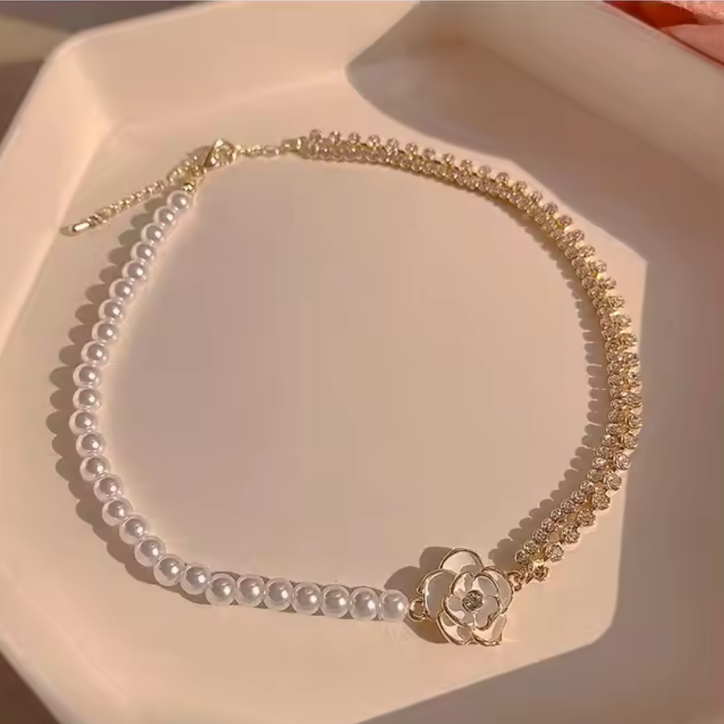 Korean Rose Pearl Necklace