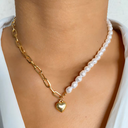 Chic Pearl Collar and Chain Vintage Necklace with Heart Pendant