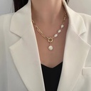 Elegant Pearl Necklace with Fashion Chain Pendant