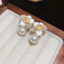 Retro Chic Pearl and Rhinestone Drop Earrings