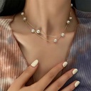 Double Layered Faux Pearl Chain Necklace