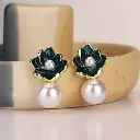 Korean Pearl and Enamel Flower Stud Earrings
