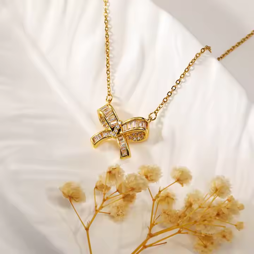 [NS-169-50-Gol] 18k Gold Plated Necklace- Bow Pendant Necklace