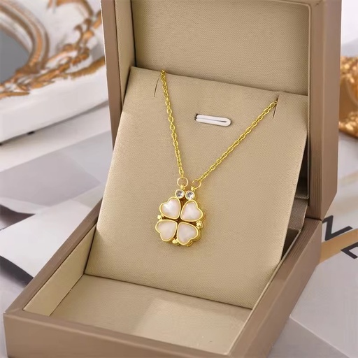 [NS-168-49-Gol] 18K Gold Plated Necklace With Four Leaf Clover Pendant