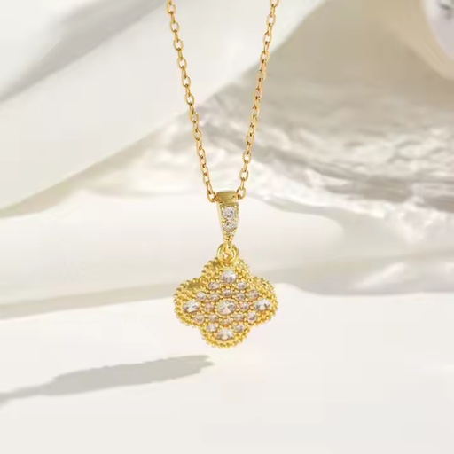 [NS-166-47-Whi] 18K Gold-Plated Four Leaf Clover Necklace