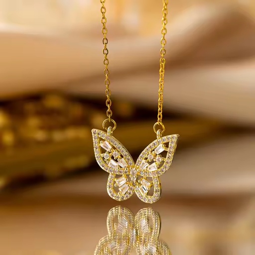 [NS-165-46-Gol] 18k Gold-Plated Butterfly Pendant Necklace