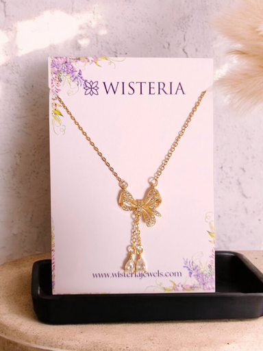 [NS-164-45-Gol] 18k Gold Plated Bow Lariat Necklace
